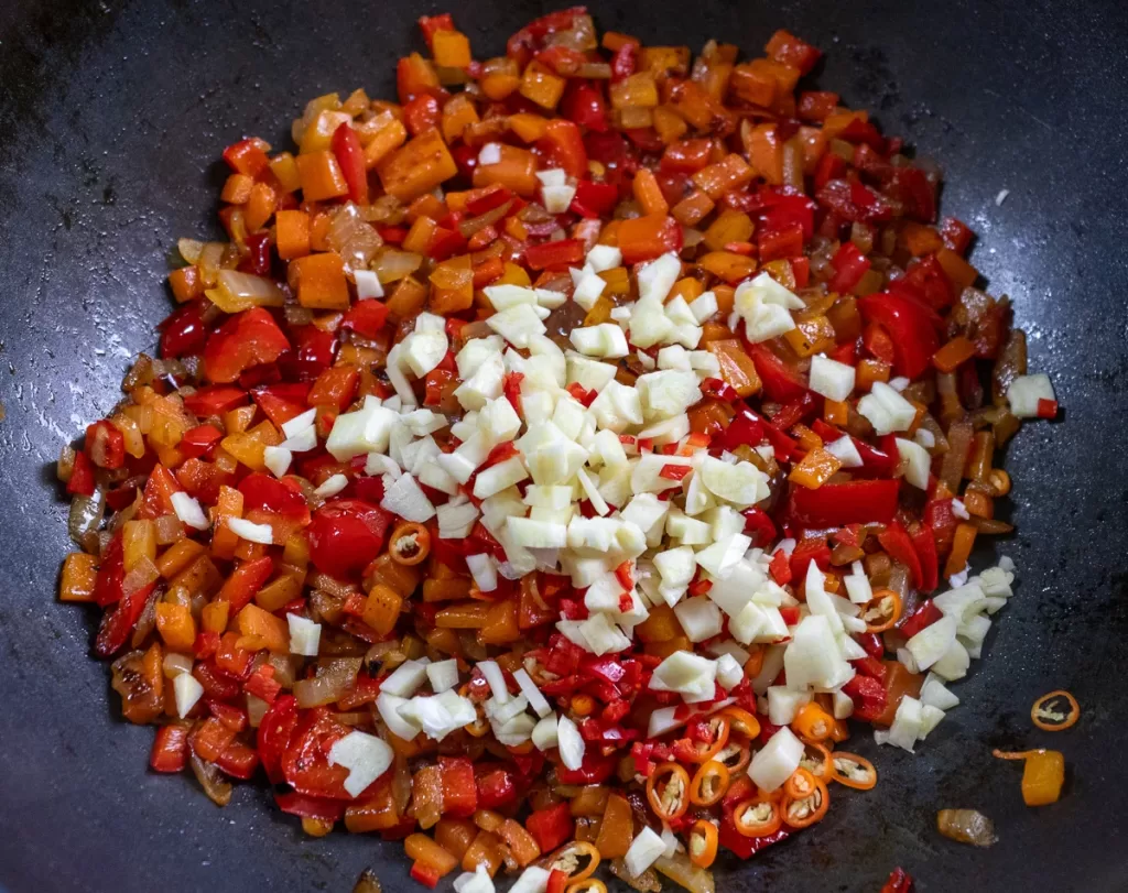 Adding garlic & chili