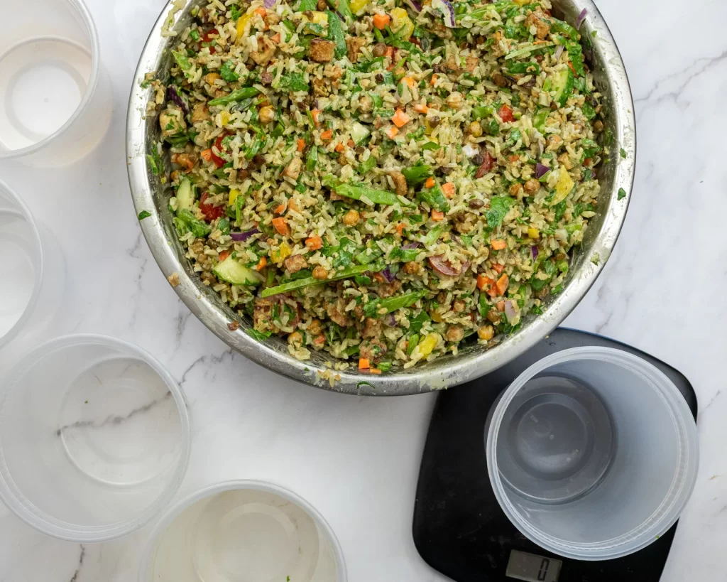 Portioning rice salad