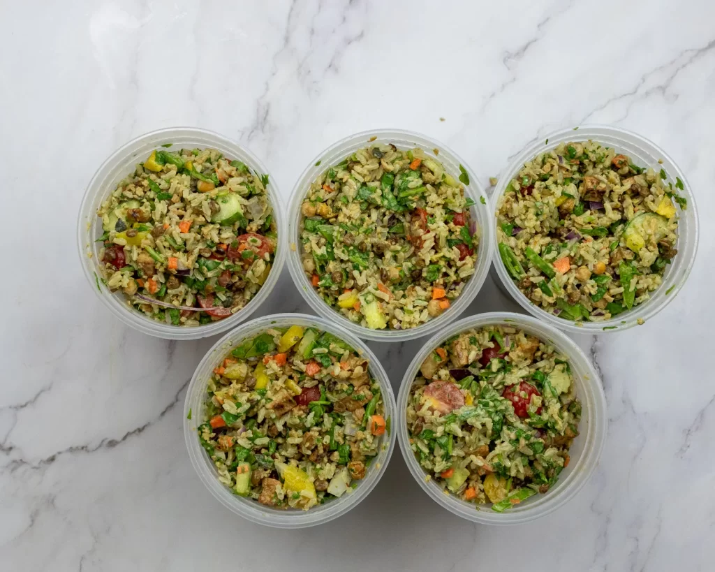 portioned rice salad