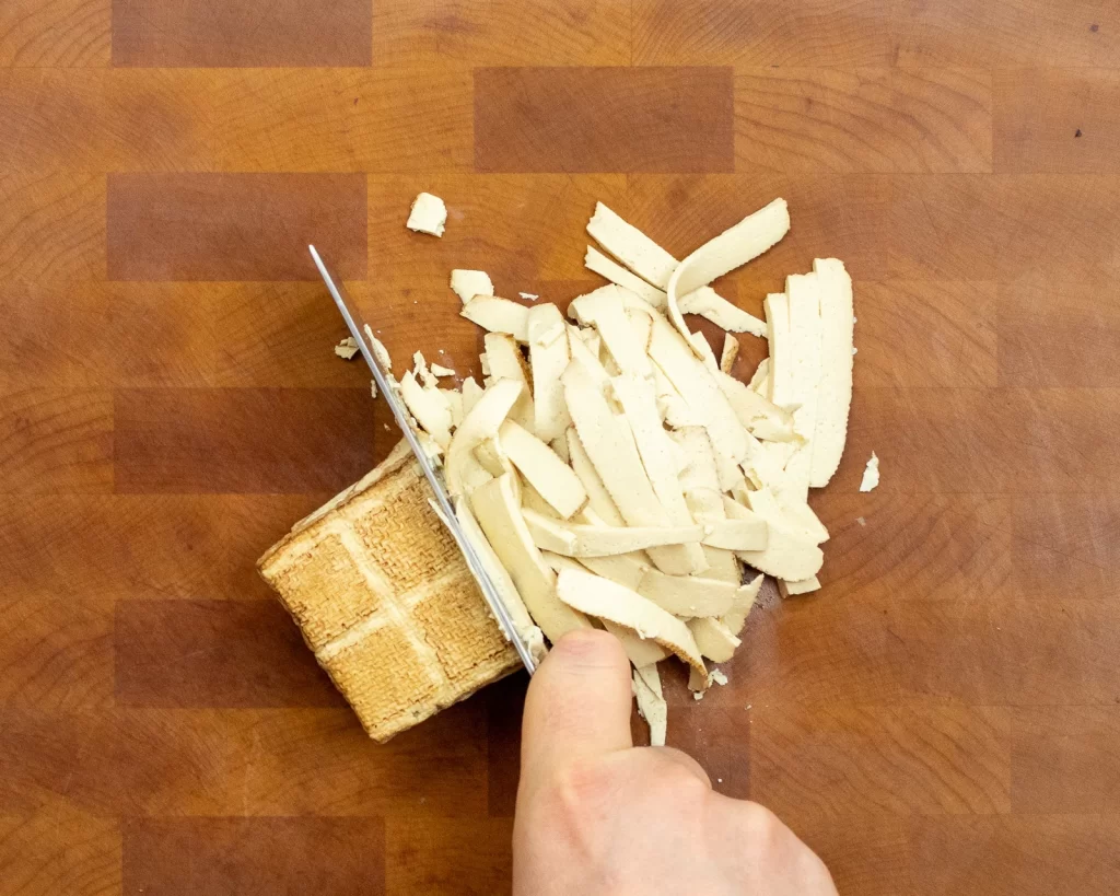 Chopping tofu